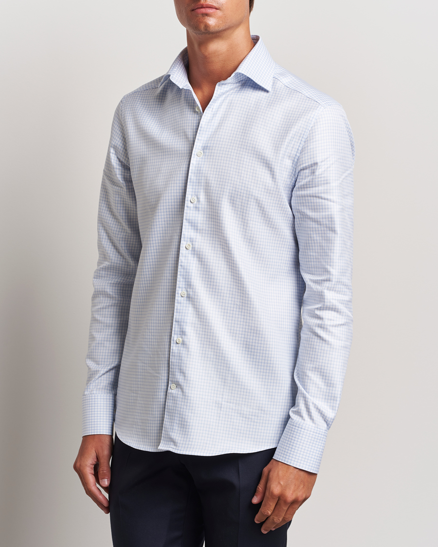 Mies | Kauluspaidat | Stenströms | Slimline Mini Check Twill Shirt White/Blue