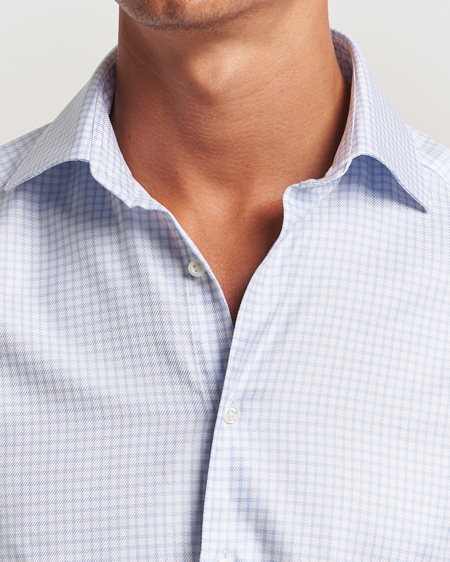 Mies | Kauluspaidat | Stenströms | Slimline Mini Check Twill Shirt White/Blue
