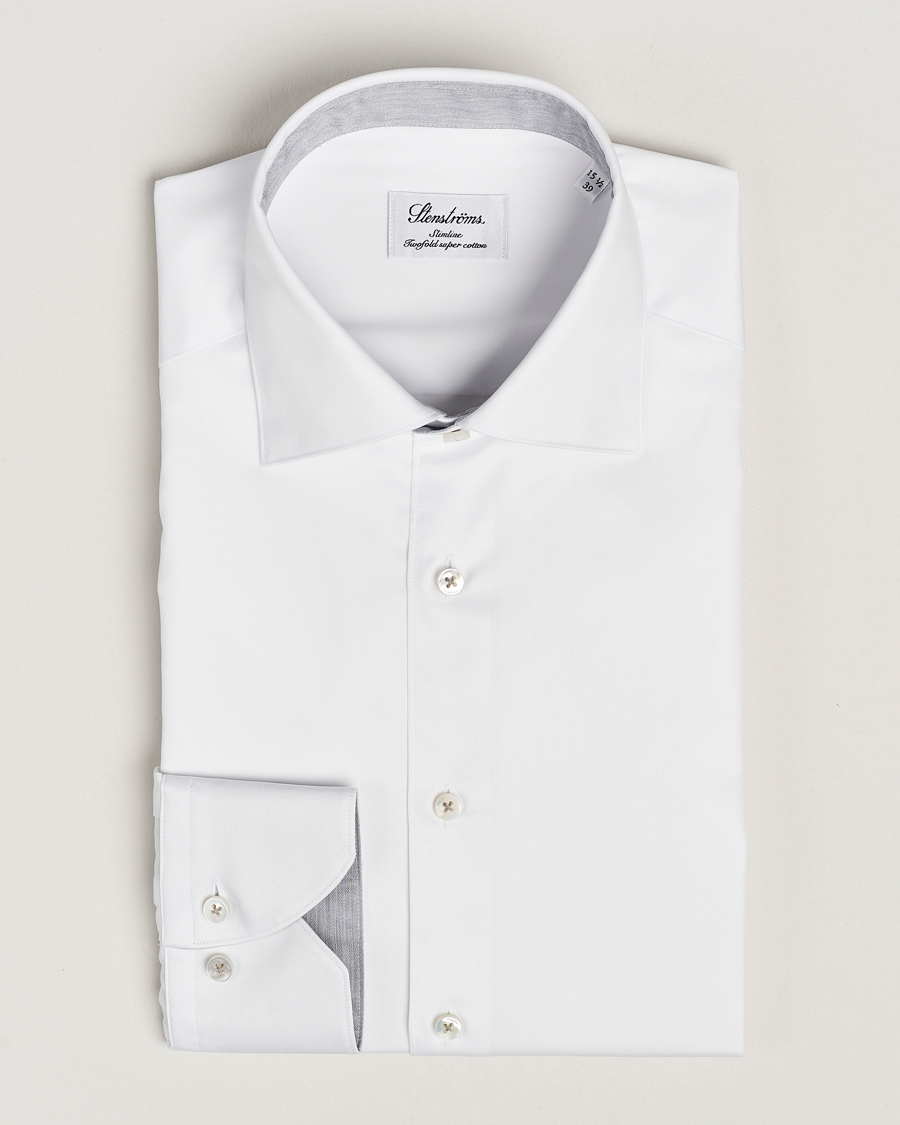 Mies | Kauluspaidat | Stenströms | Slimline Contrast Cut Away Shirt White/Grey