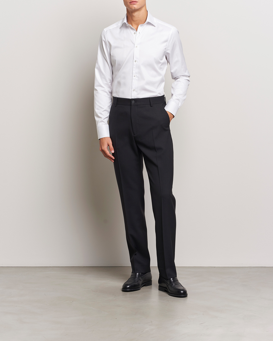 Mies | Kauluspaidat | Stenströms | Slimline Contrast Cut Away Shirt White/Grey