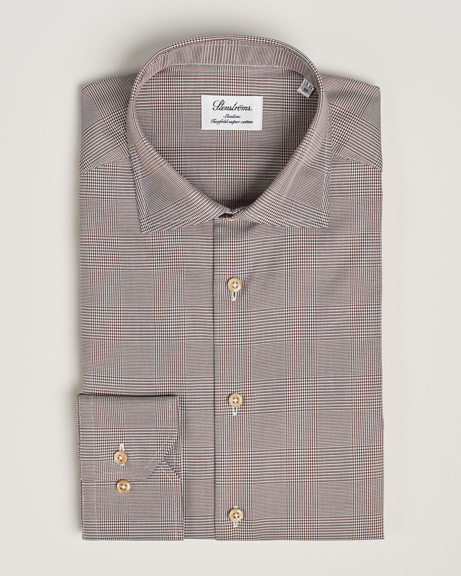 Mies | Kauluspaidat | Stenströms | Slimline Checked Twill Shirt Brown