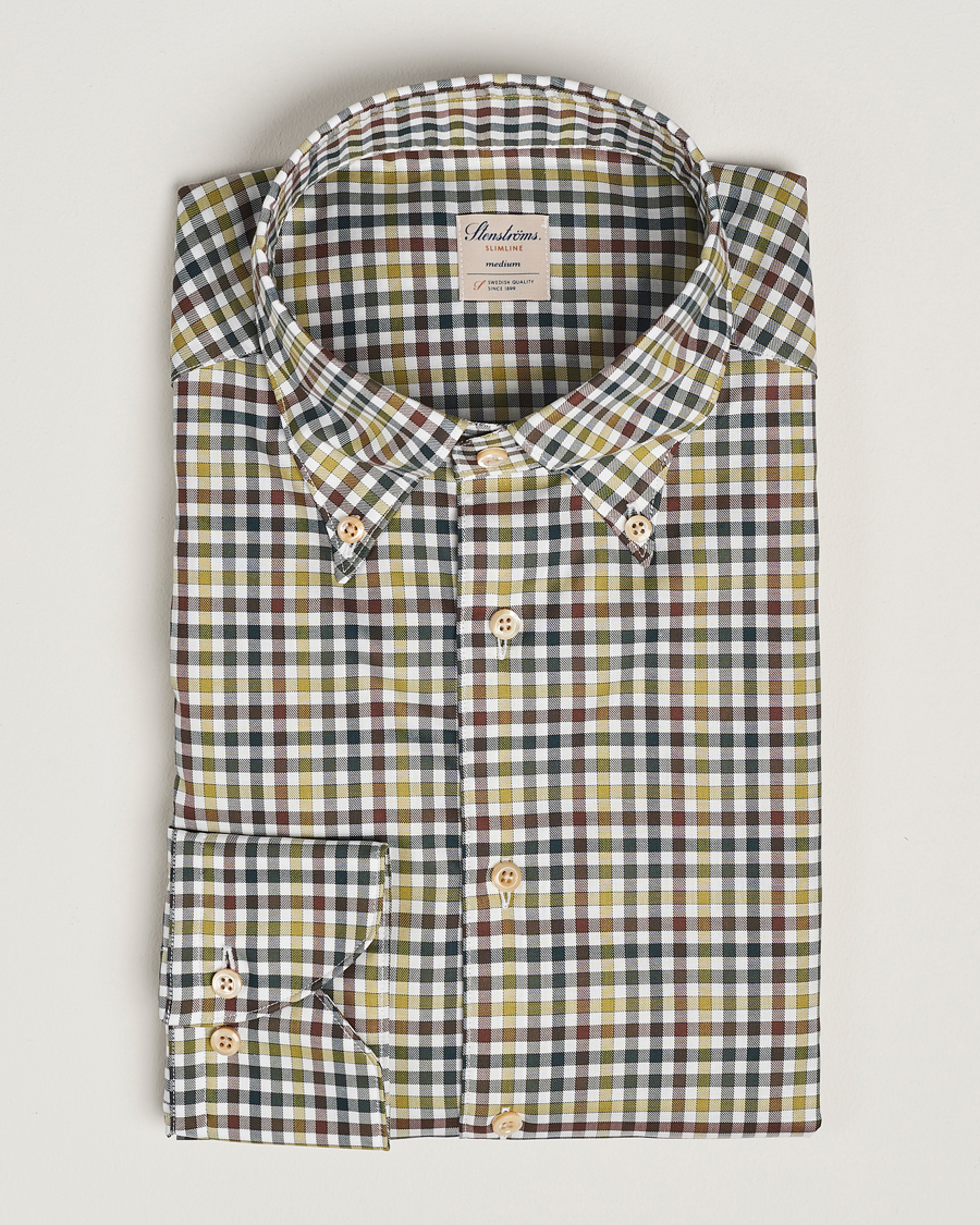 Mies | Kauluspaidat | Stenströms | Slimline Small Check Button Down Shirt Green