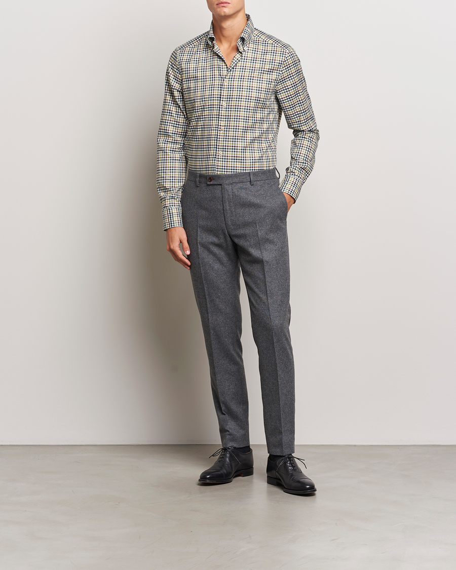 Mies | Kauluspaidat | Stenströms | Slimline Small Check Button Down Shirt Green