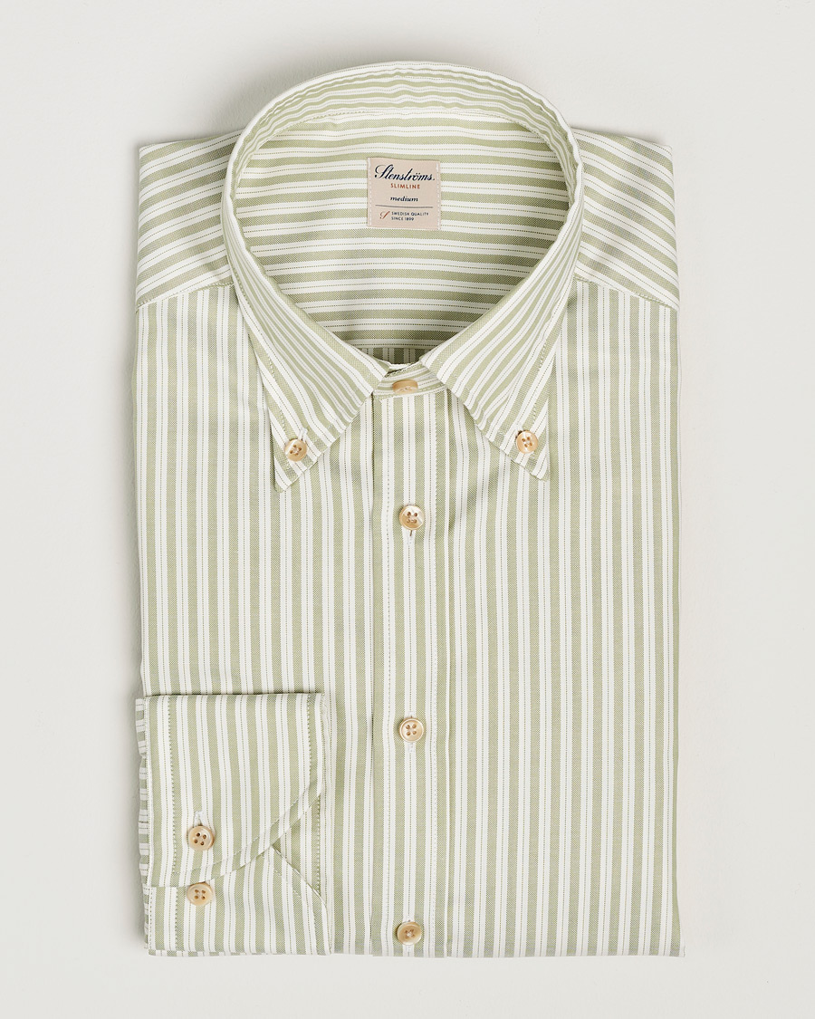 Mies | Kauluspaidat | Stenströms | Slimline Vintage Stripe Oxford Shirt Green