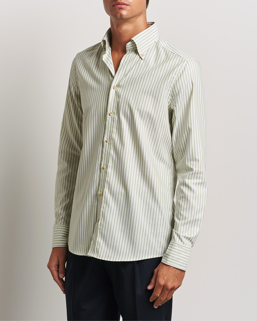 Mies | Kauluspaidat | Stenströms | Slimline Vintage Stripe Oxford Shirt Green