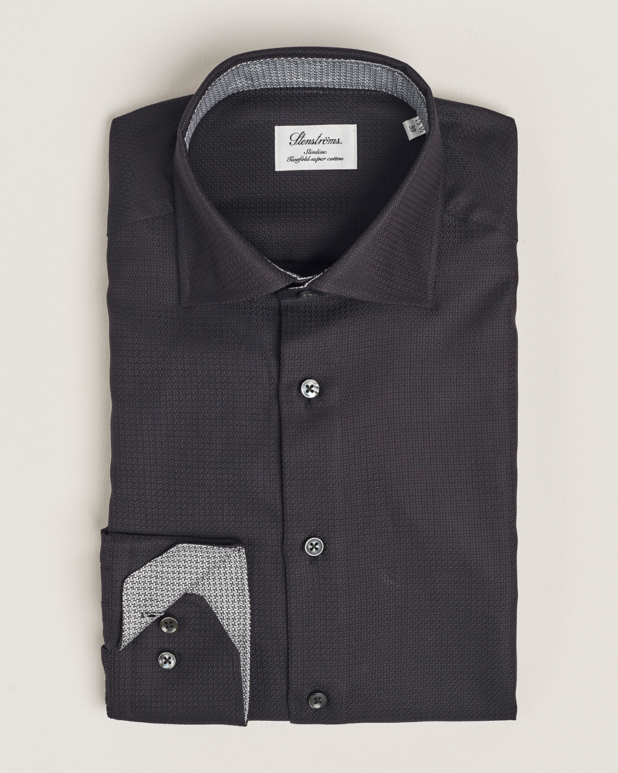 Mies | Kauluspaidat | Stenströms | Slimline Structure Contrast Cut Away Shirt Black