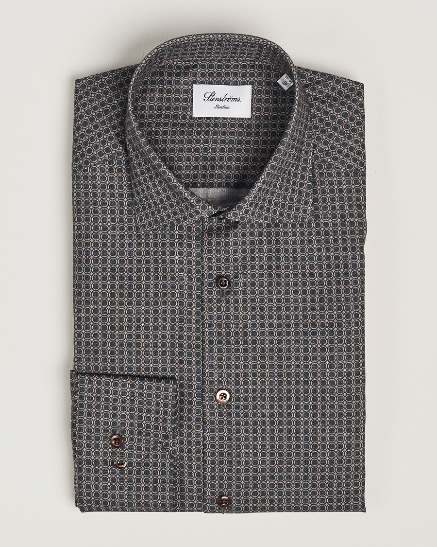 Mies | Kauluspaidat | Stenströms | Slimline Brushed Printed Cut Away Shirt Black