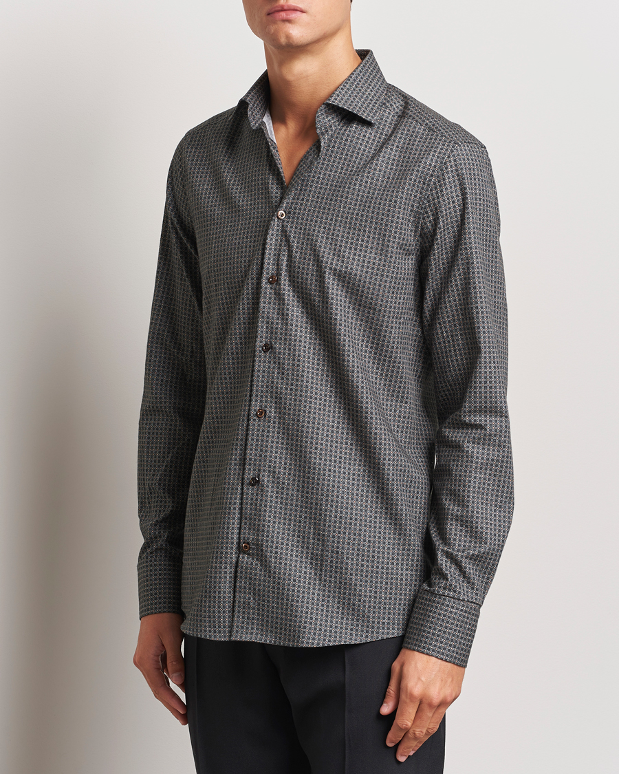 Mies | Kauluspaidat | Stenströms | Slimline Brushed Printed Cut Away Shirt Black