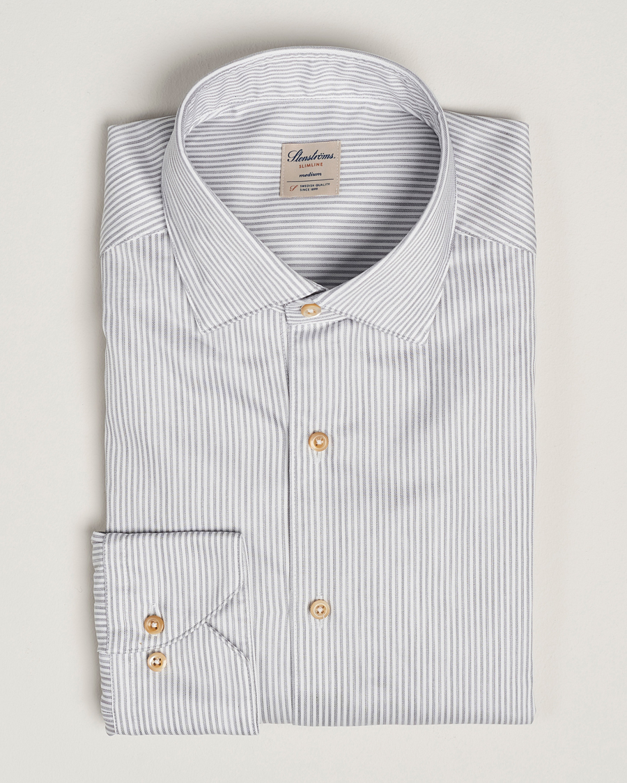 Mies | Kauluspaidat | Stenströms | Slimline Melange Stripe Cut Away Shirt Grey