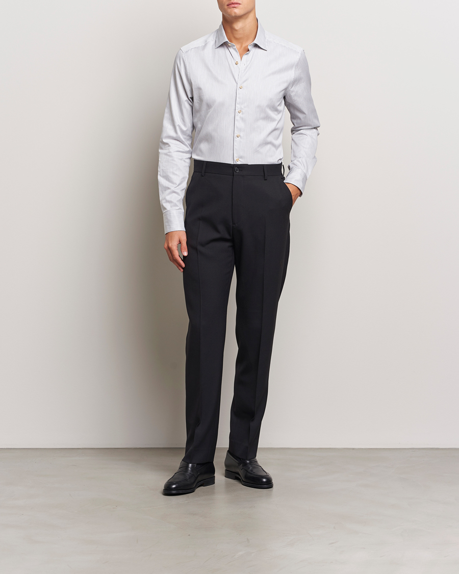 Mies | Kauluspaidat | Stenströms | Slimline Melange Stripe Cut Away Shirt Grey