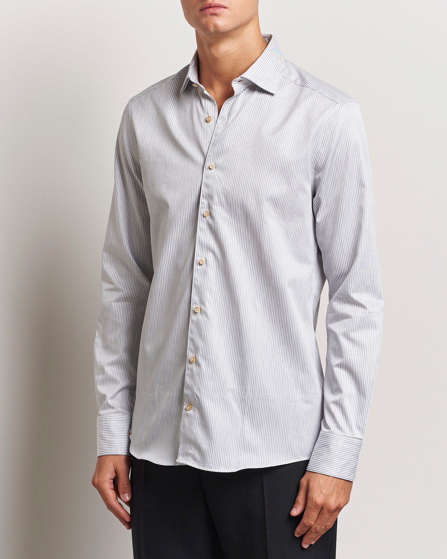 Mies | Kauluspaidat | Stenströms | Slimline Melange Stripe Cut Away Shirt Grey