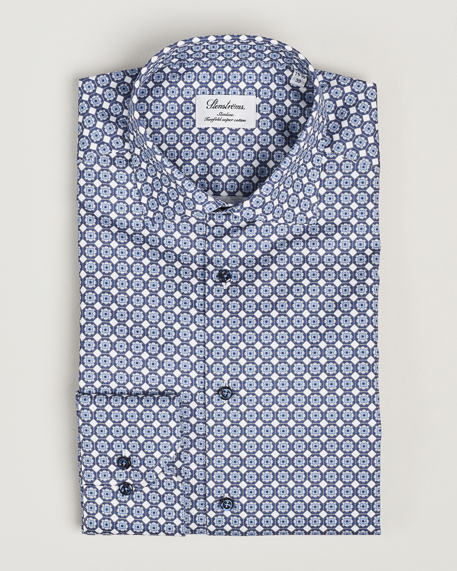 Mies | Kauluspaidat | Stenströms | Slimline Printed Twill Cut Away Shirt Blue