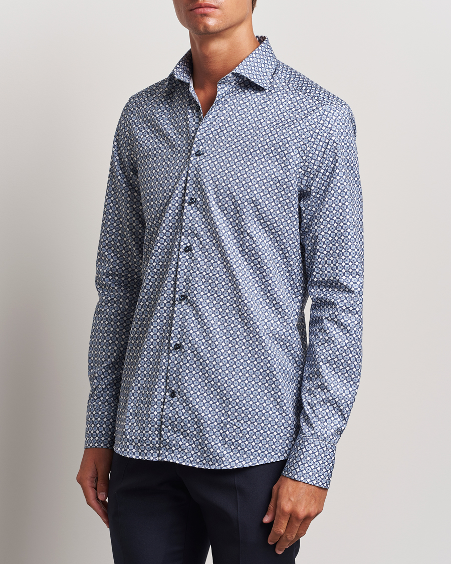 Mies | Kauluspaidat | Stenströms | Slimline Printed Twill Cut Away Shirt Blue
