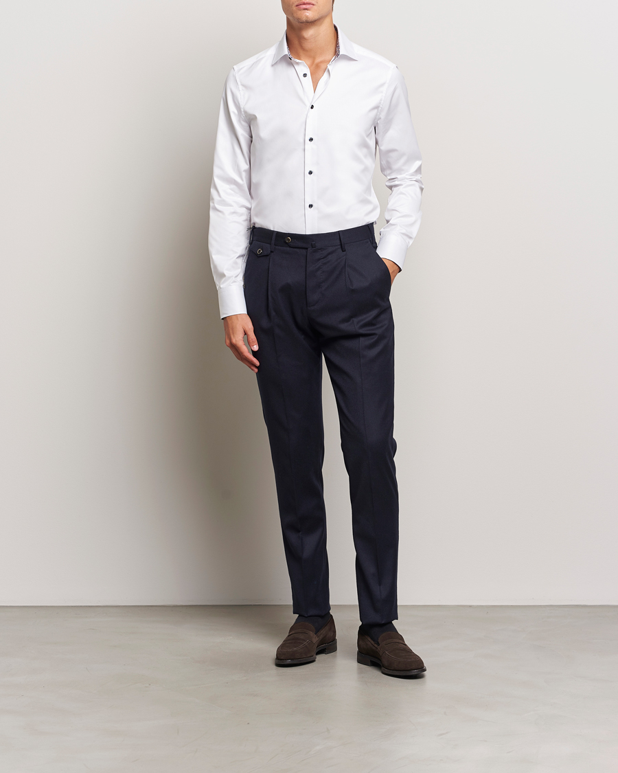 Mies | Kauluspaidat | Stenströms | Slimline Twill Flower Contrast Shirt White