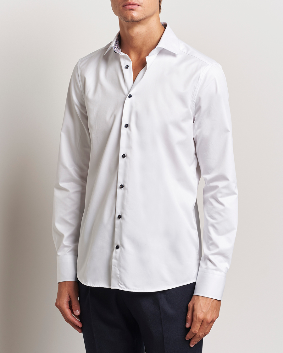 Mies | Kauluspaidat | Stenströms | Slimline Twill Flower Contrast Shirt White