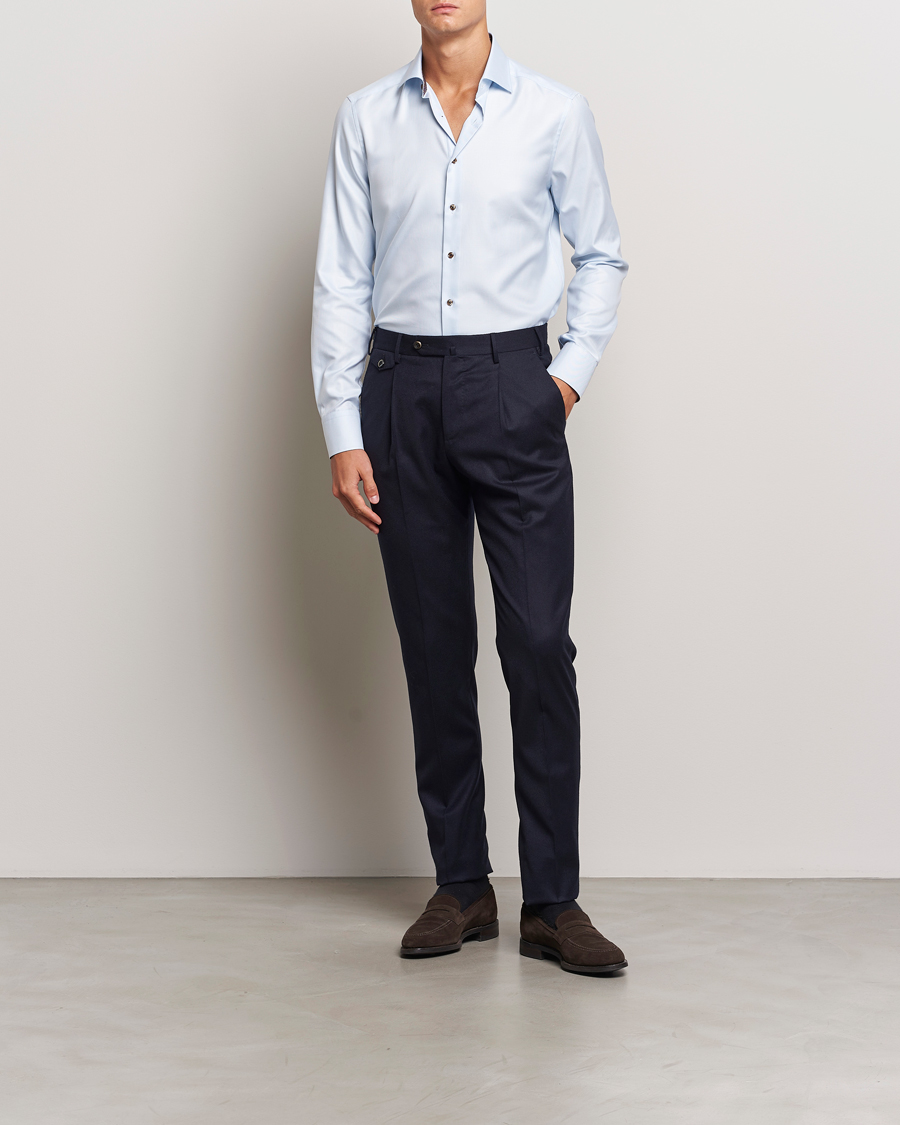 Mies | Kauluspaidat | Stenströms | Slimline Houndstooth Contrast Shirt Blue