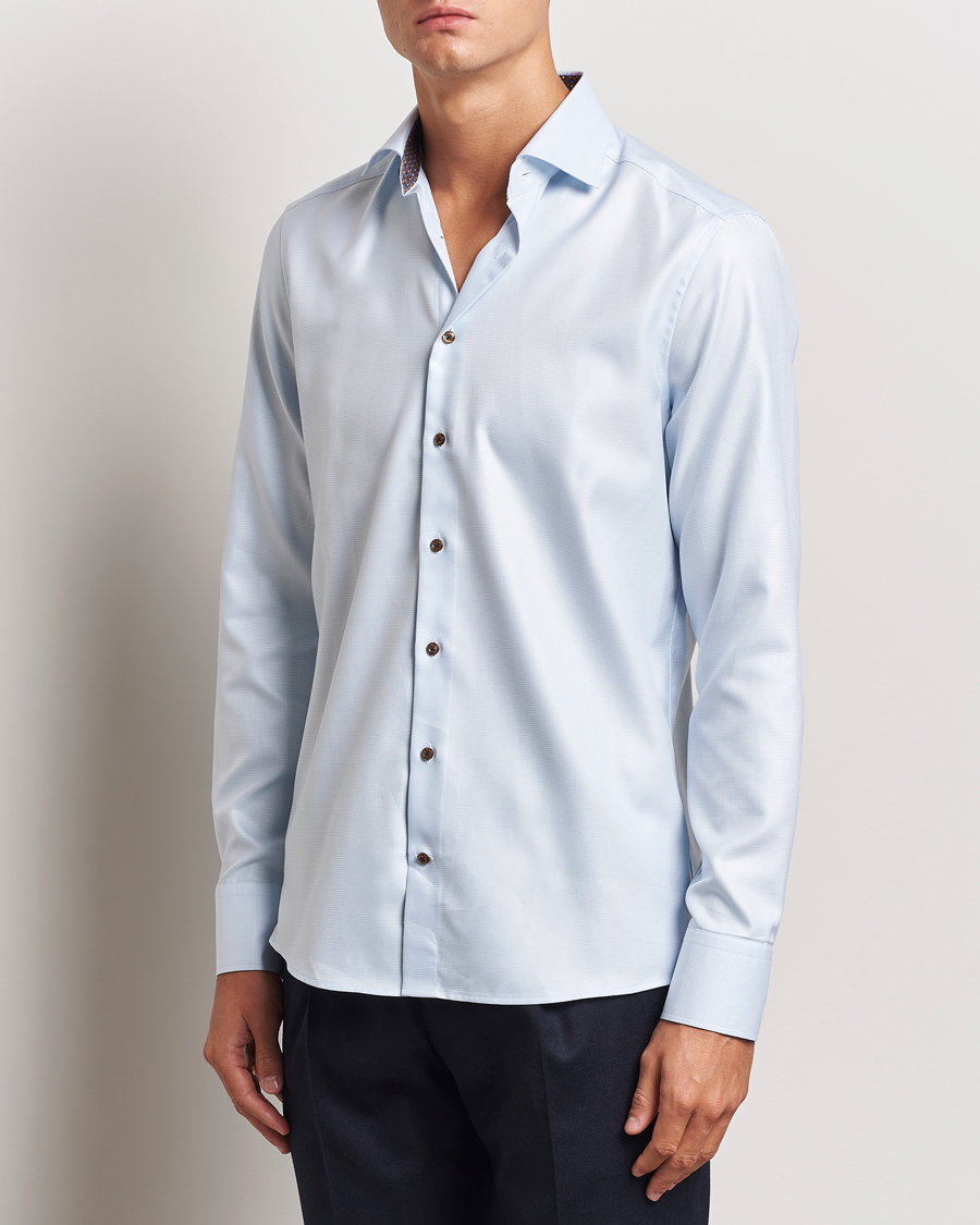 Mies | Kauluspaidat | Stenströms | Slimline Houndstooth Contrast Shirt Blue