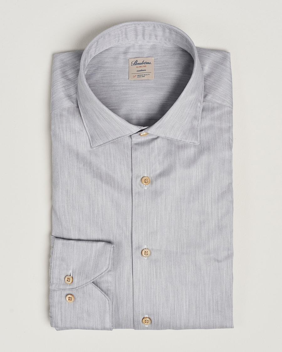 Mies | Kauluspaidat | Stenströms | Slimline Twill Melange Cut Away Shirt Grey