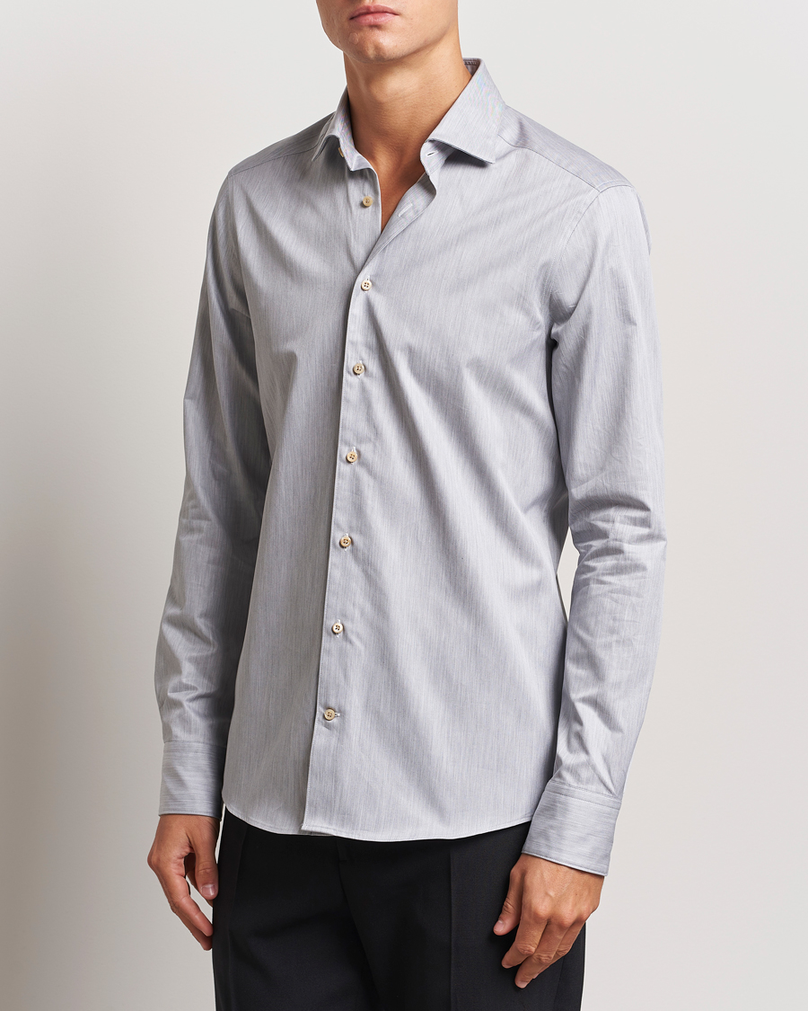 Mies | Kauluspaidat | Stenströms | Slimline Twill Melange Cut Away Shirt Grey