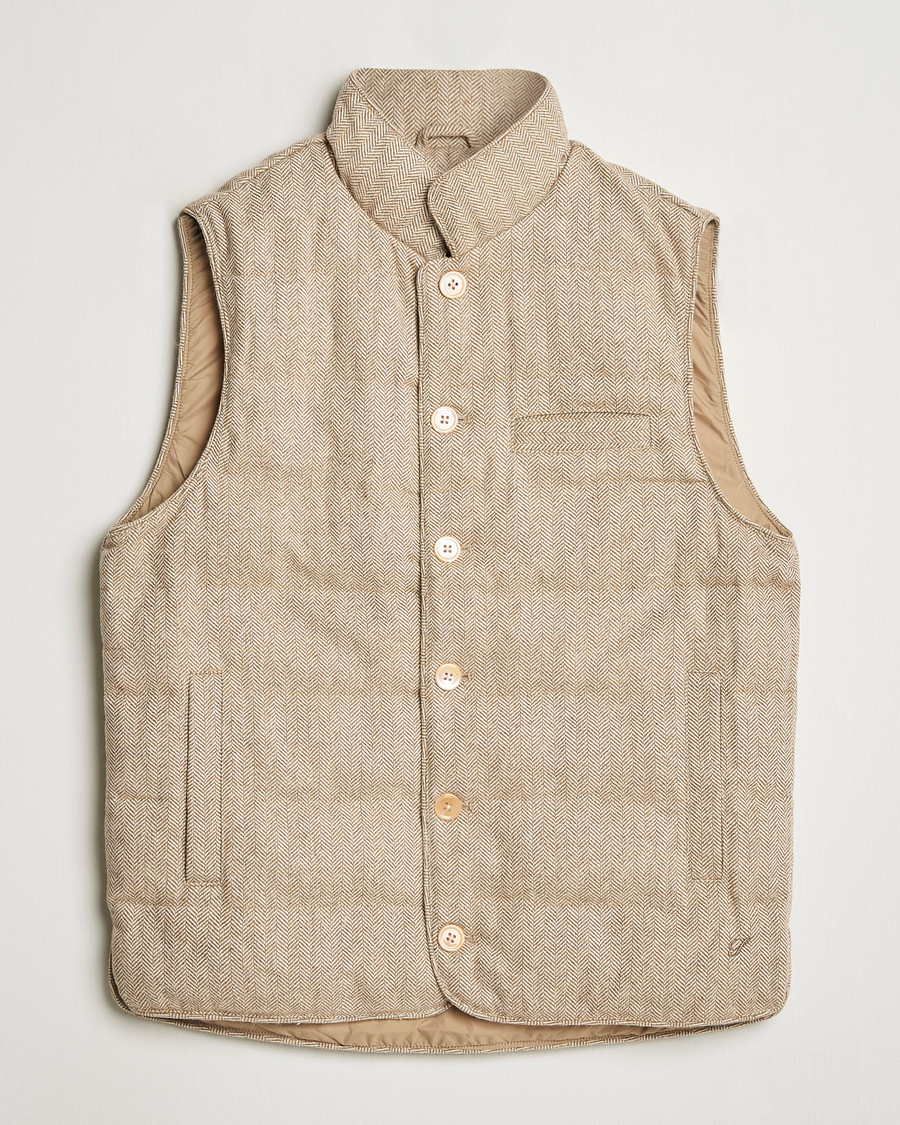 Mies | Takit | Stenströms | Padded Herringbone Wool Vest Brown