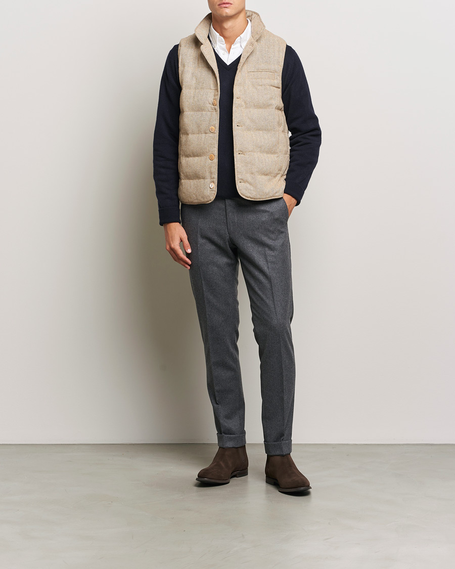 Mies | Takit | Stenströms | Padded Herringbone Wool Vest Brown