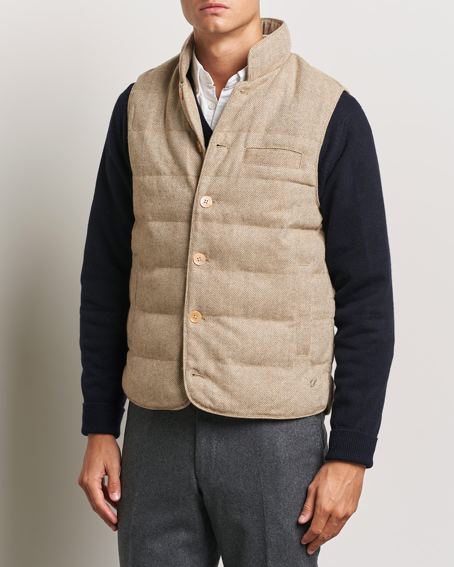 Mies | Takit | Stenströms | Padded Herringbone Wool Vest Brown