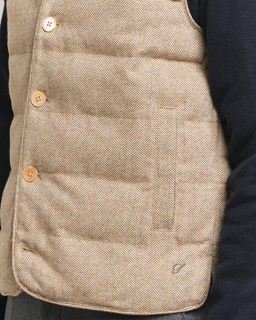 Mies | Takit | Stenströms | Padded Herringbone Wool Vest Brown