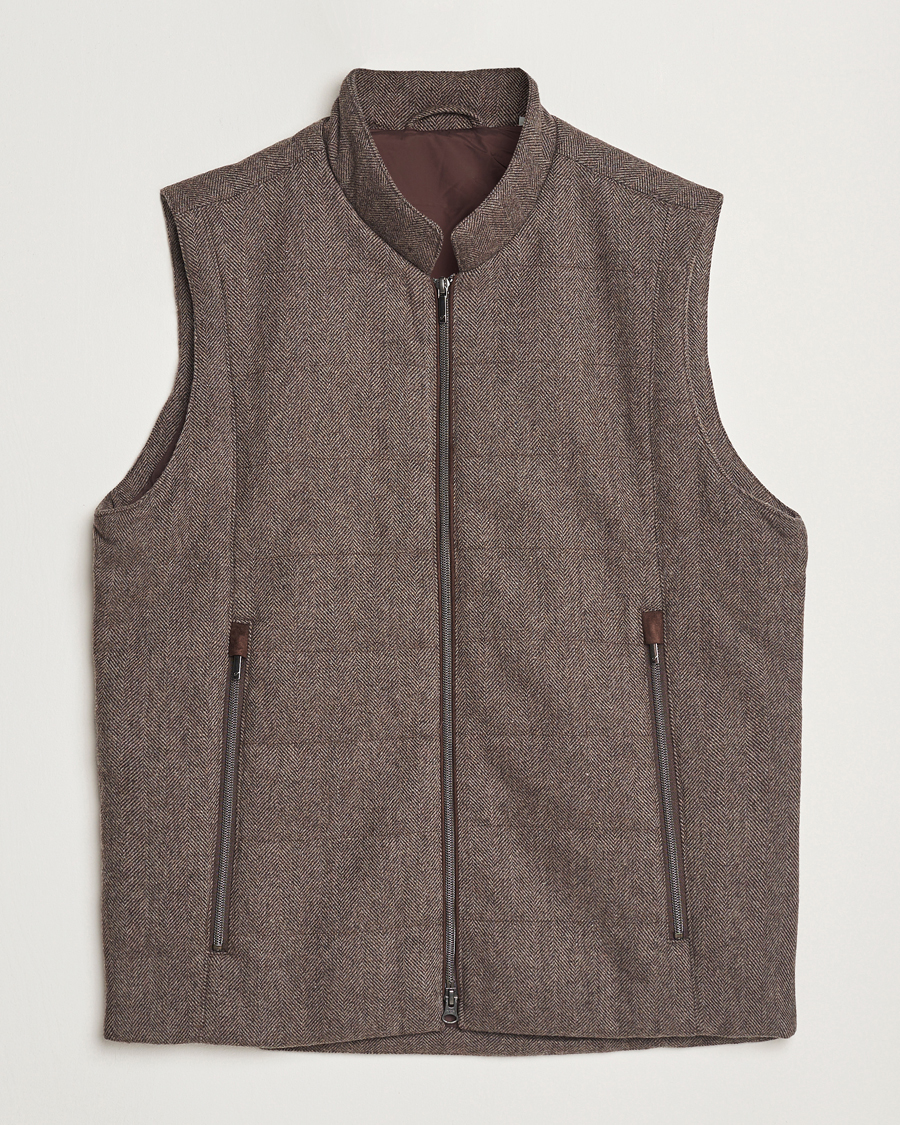 Mies | Takit | Stenströms | Alcantara Detail Herringbone Wool Vest Dark Brown