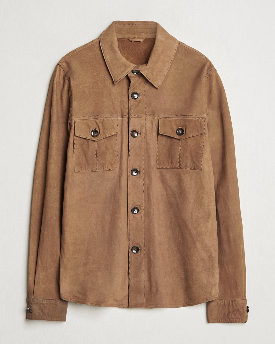 Mies | Kauluspaidat | Stenströms | Lamb Suede Overshirt Brown