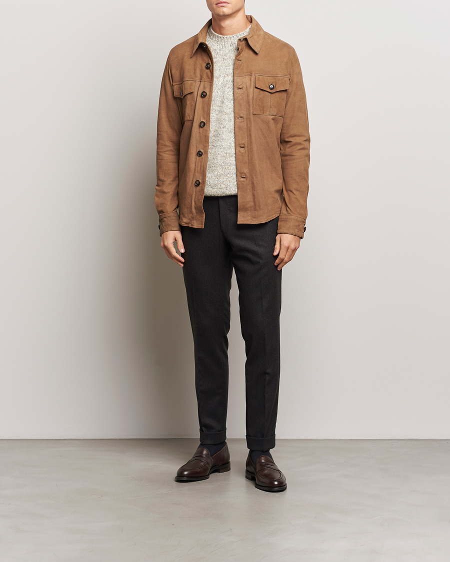 Mies | Kauluspaidat | Stenströms | Lamb Suede Overshirt Brown