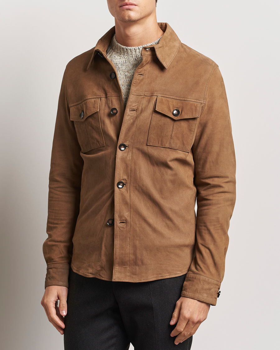 Mies | Kauluspaidat | Stenströms | Lamb Suede Overshirt Brown