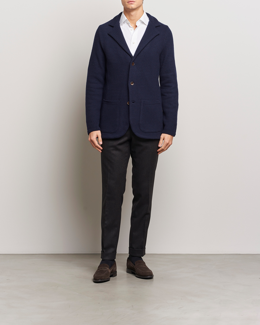 Mies | Pikkutakit | Stenströms | Knitted Textured Merino Wool Blazer Navy