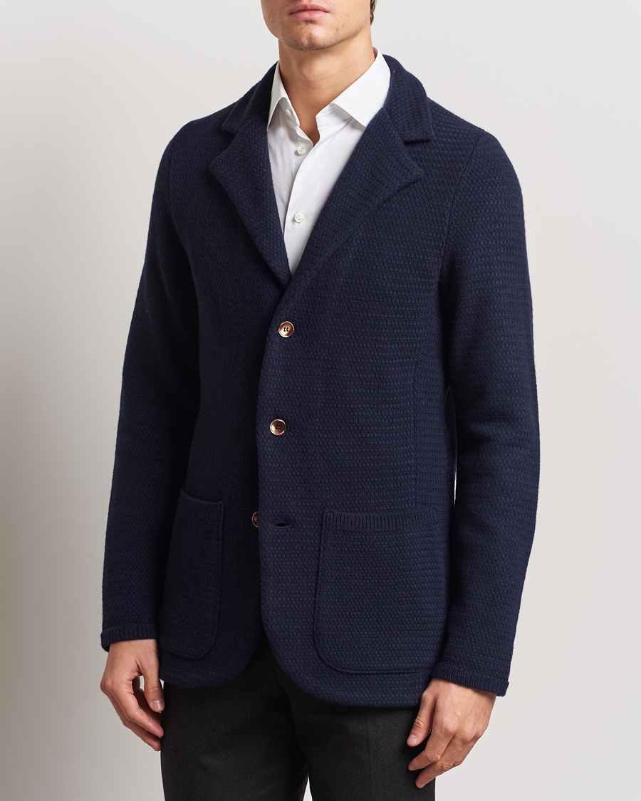 Mies | Pikkutakit | Stenströms | Knitted Textured Merino Wool Blazer Navy
