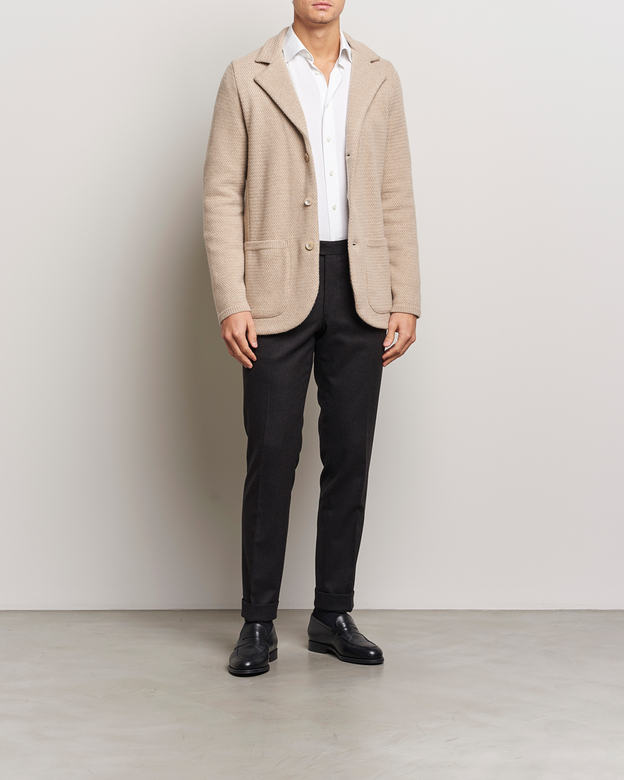 Mies | Pikkutakit | Stenströms | Knitted Textured Merino Wool Blazer Beige