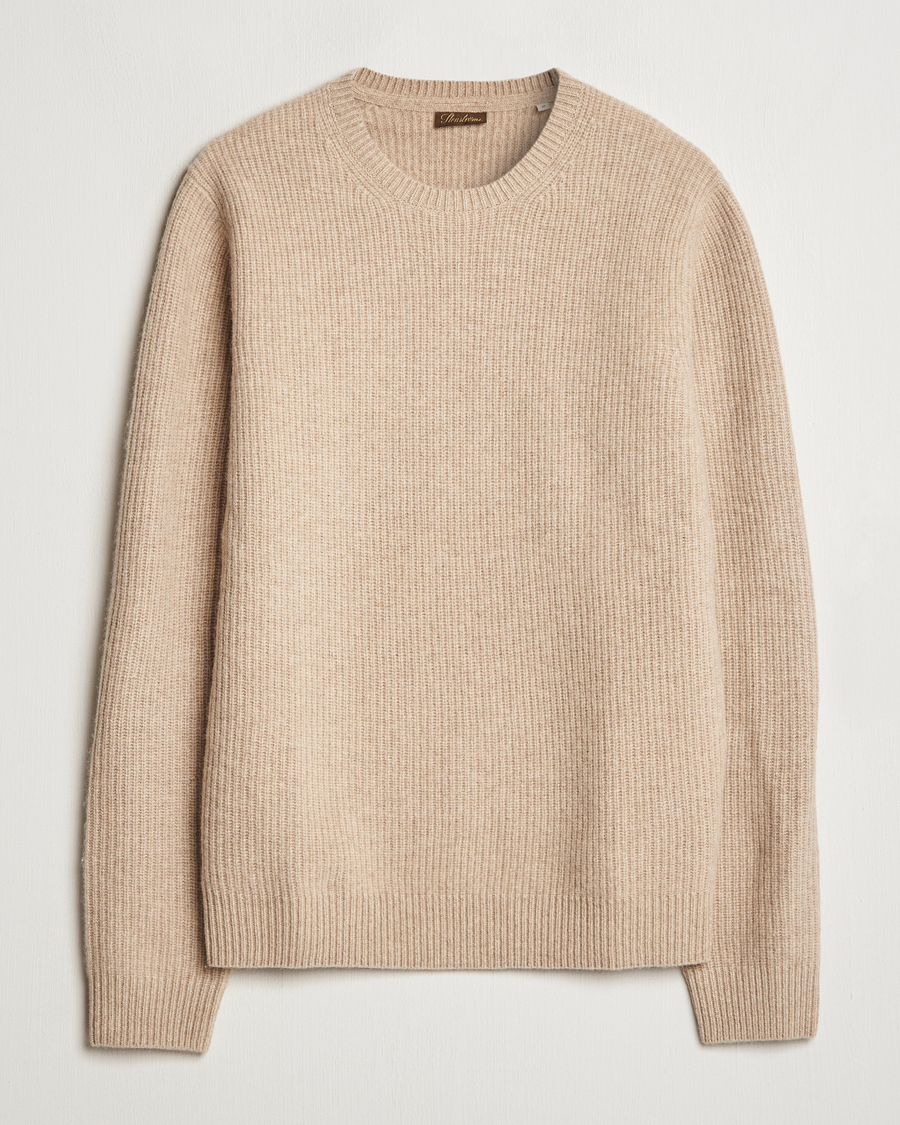 Mies | Puserot | Stenströms | Knitted Ribbed Yak/Merino Sweater Beige