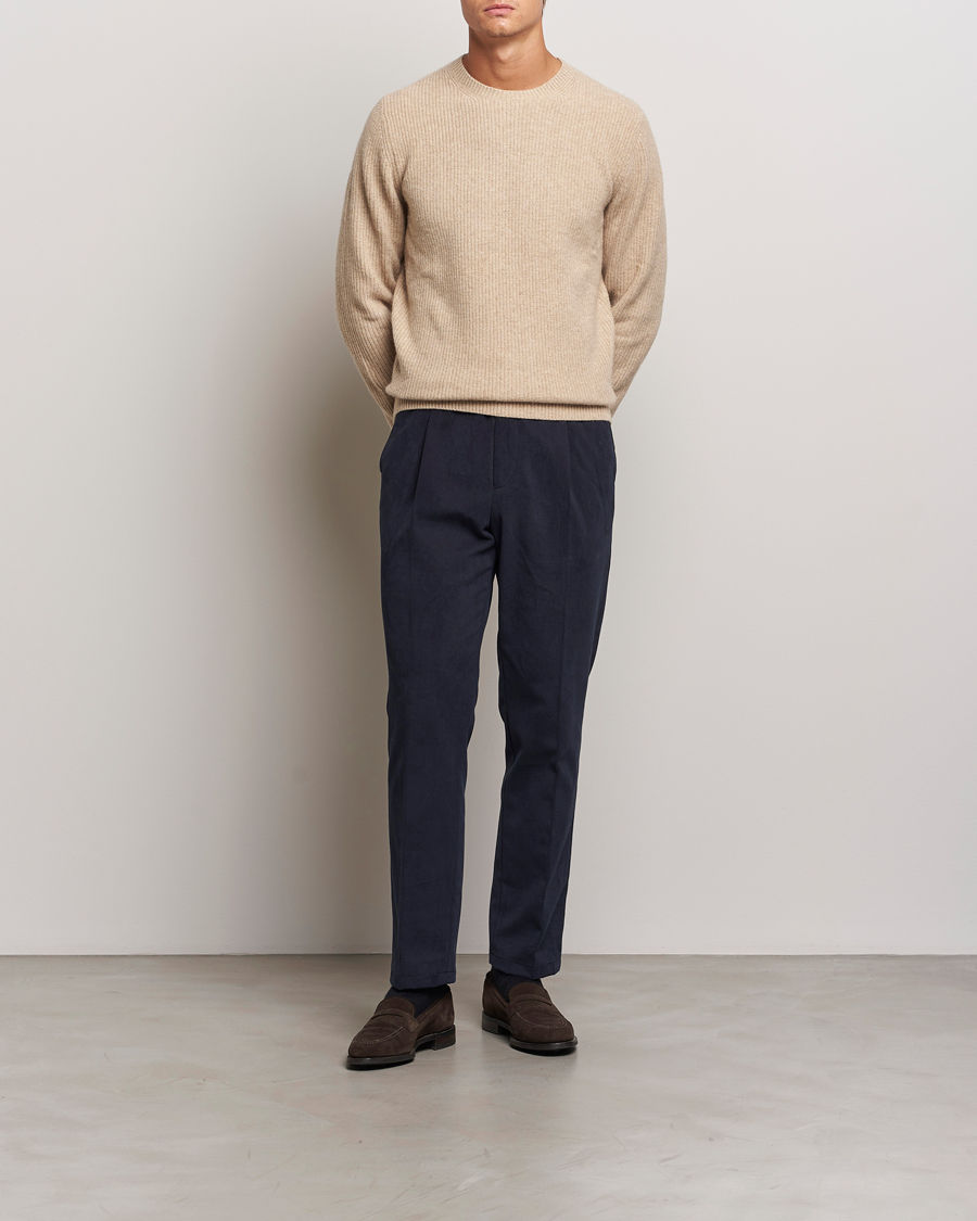 Mies | Puserot | Stenströms | Knitted Ribbed Yak/Merino Sweater Beige