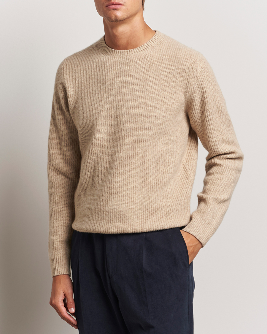 Mies | Puserot | Stenströms | Knitted Ribbed Yak/Merino Sweater Beige
