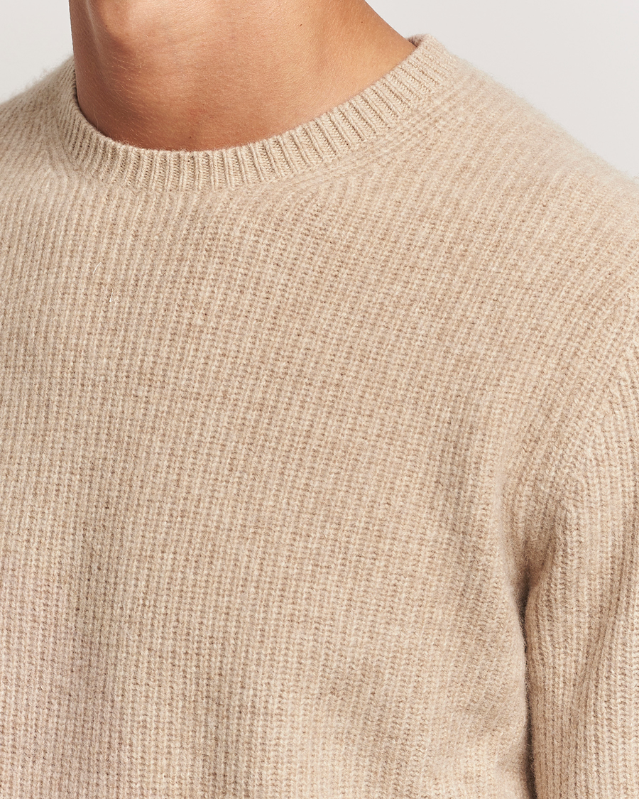 Mies | Puserot | Stenströms | Knitted Ribbed Yak/Merino Sweater Beige