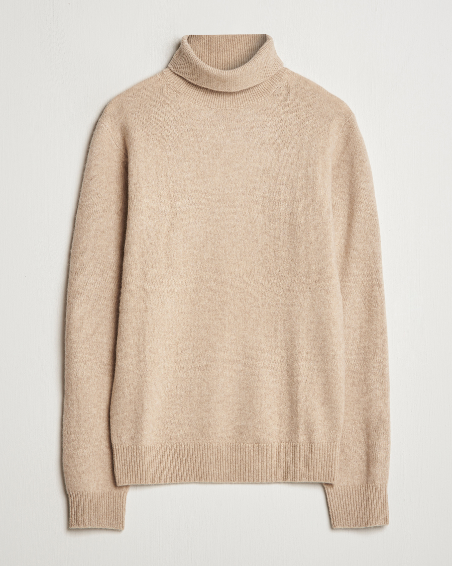 Mies | Puserot | Stenströms | Knitted Yak/Merino Rollneck Beige