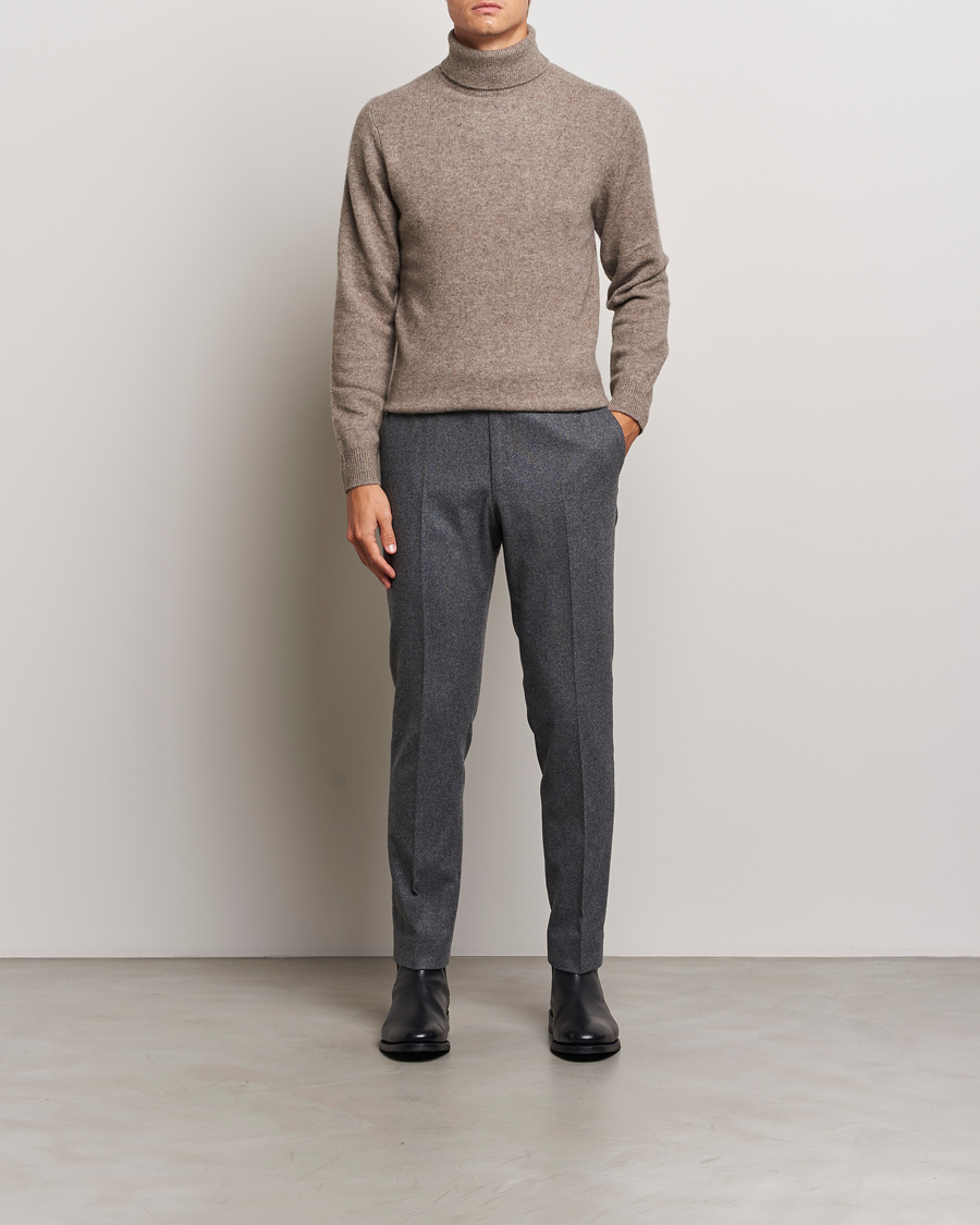 Mies | Puserot | Stenströms | Knitted Yak/Merino Rollneck Brown