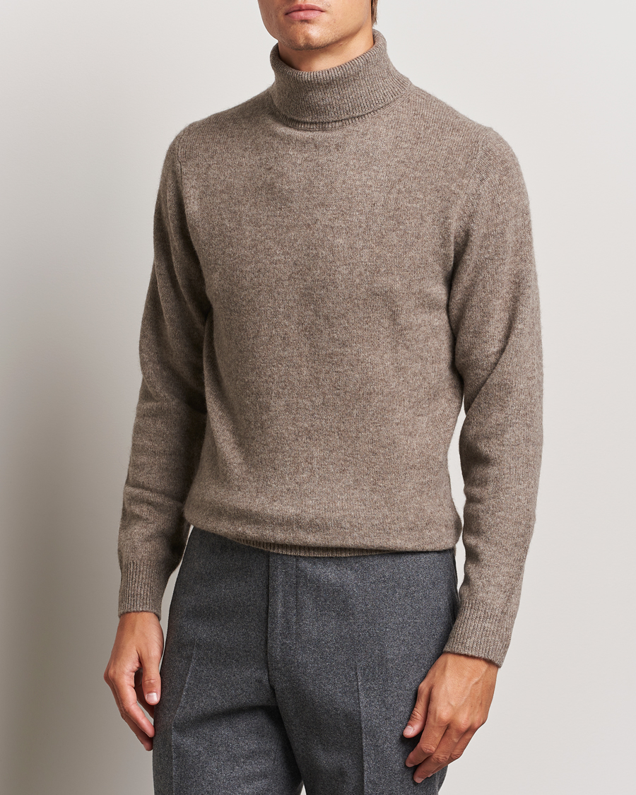 Mies | Puserot | Stenströms | Knitted Yak/Merino Rollneck Brown