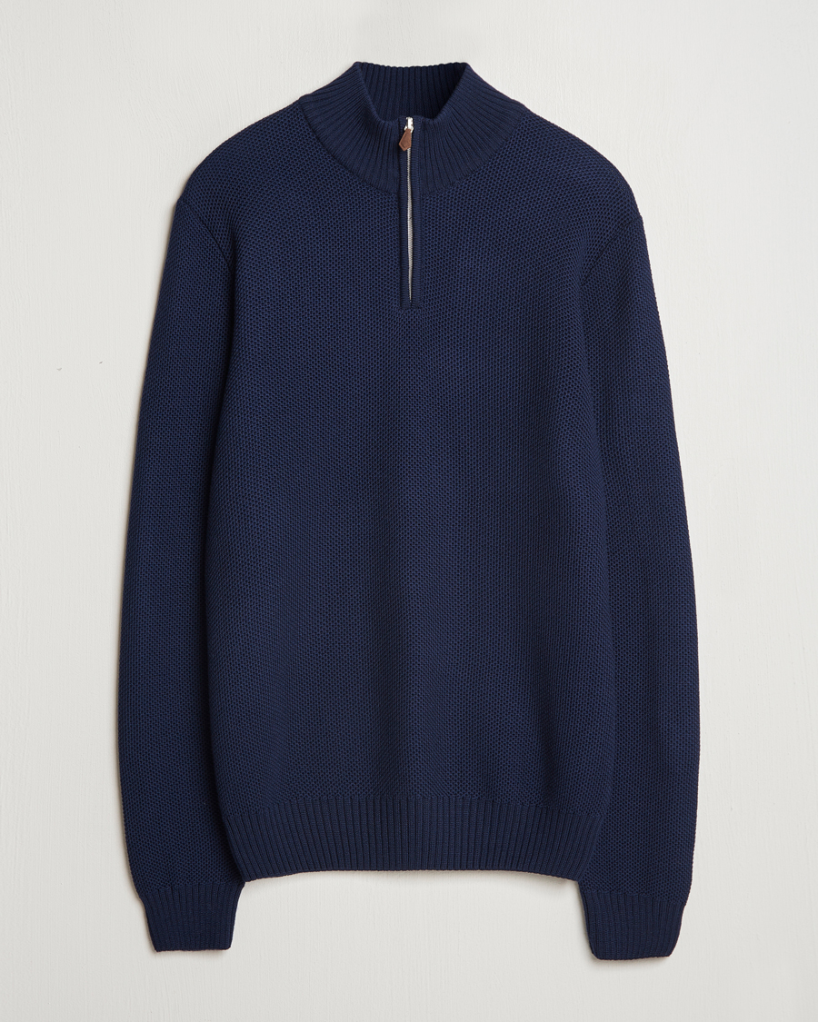 Mies | Puserot | Stenströms | Chunky Merino Knitted Half Zip Navy
