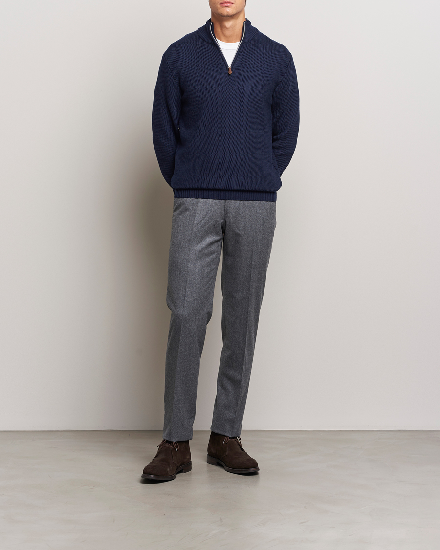 Mies | Puserot | Stenströms | Chunky Merino Knitted Half Zip Navy