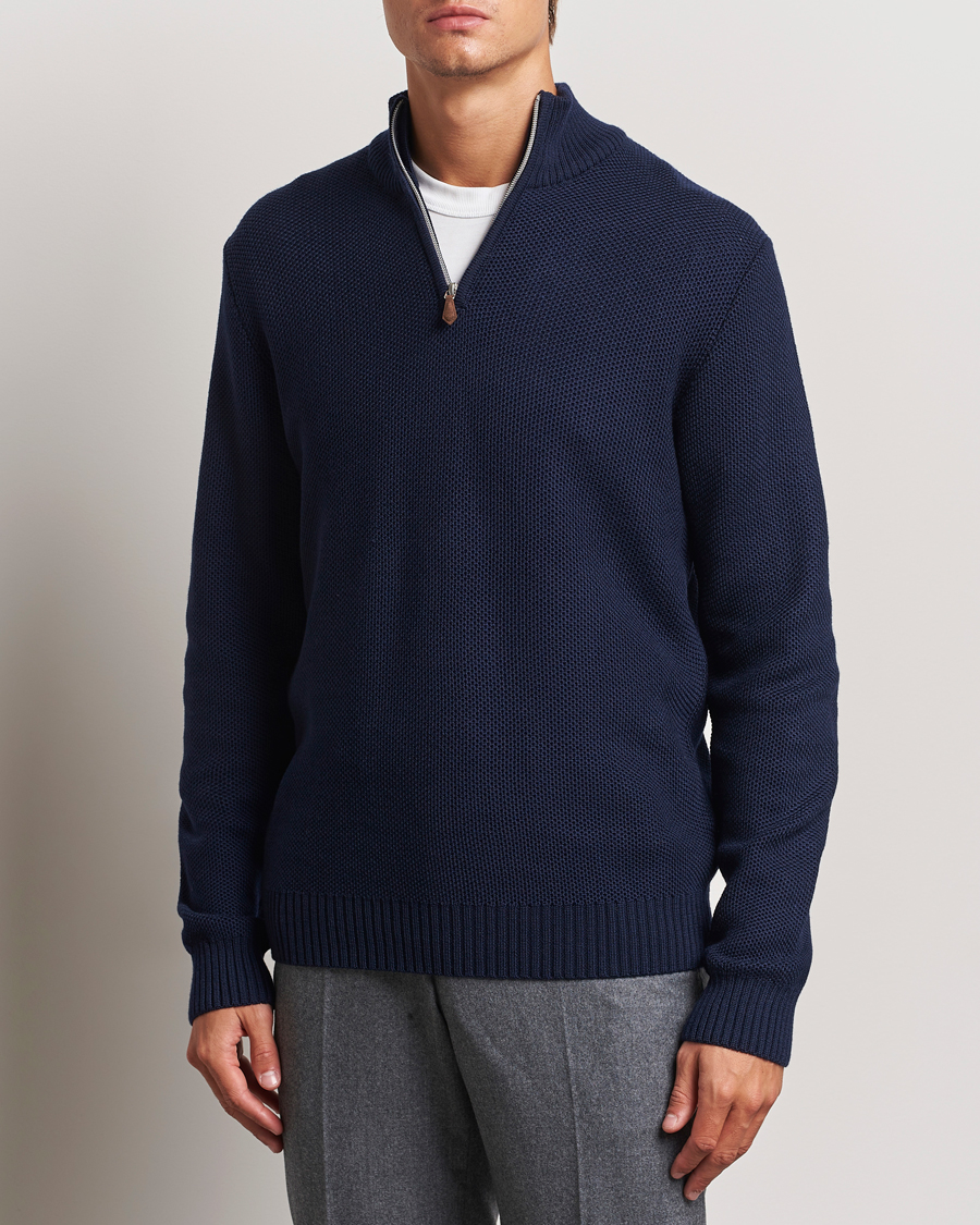 Mies | Puserot | Stenströms | Chunky Merino Knitted Half Zip Navy