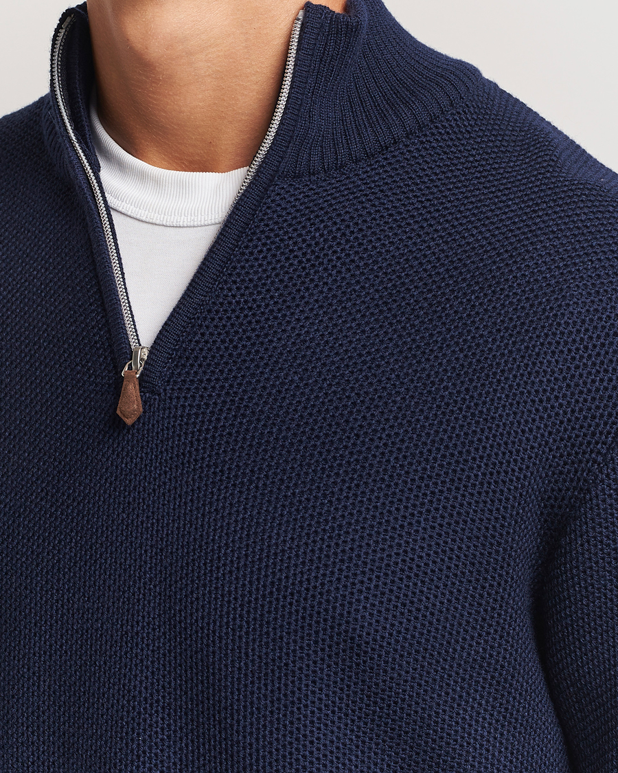 Mies | Puserot | Stenströms | Chunky Merino Knitted Half Zip Navy