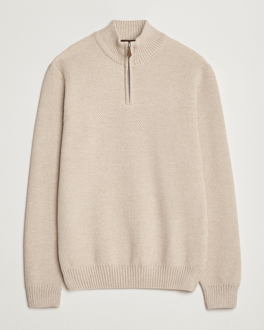 Mies | Puserot | Stenströms | Chunky Merino Knitted Half Zip Beige