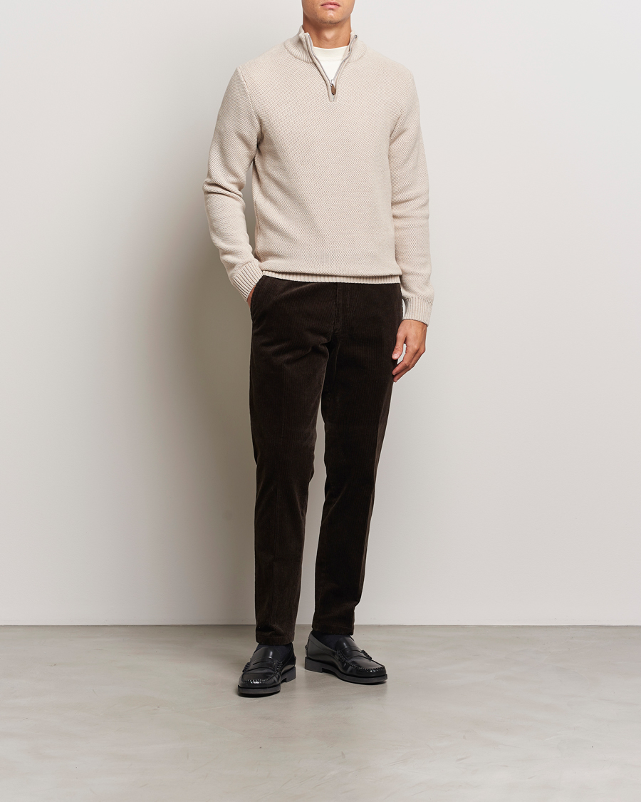 Mies | Puserot | Stenströms | Chunky Merino Knitted Half Zip Beige
