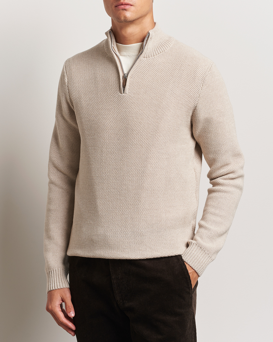 Mies | Puserot | Stenströms | Chunky Merino Knitted Half Zip Beige