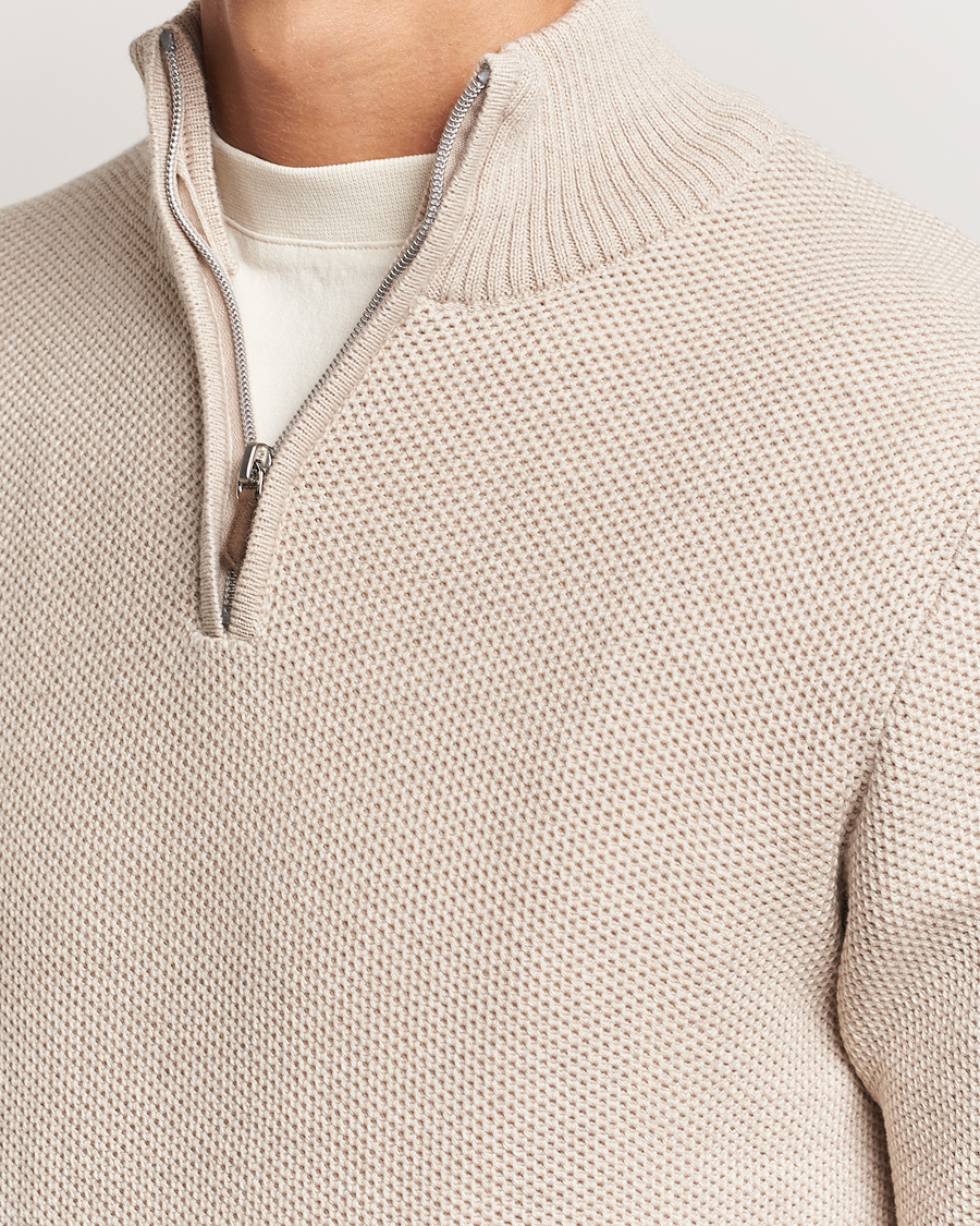 Mies | Puserot | Stenströms | Chunky Merino Knitted Half Zip Beige