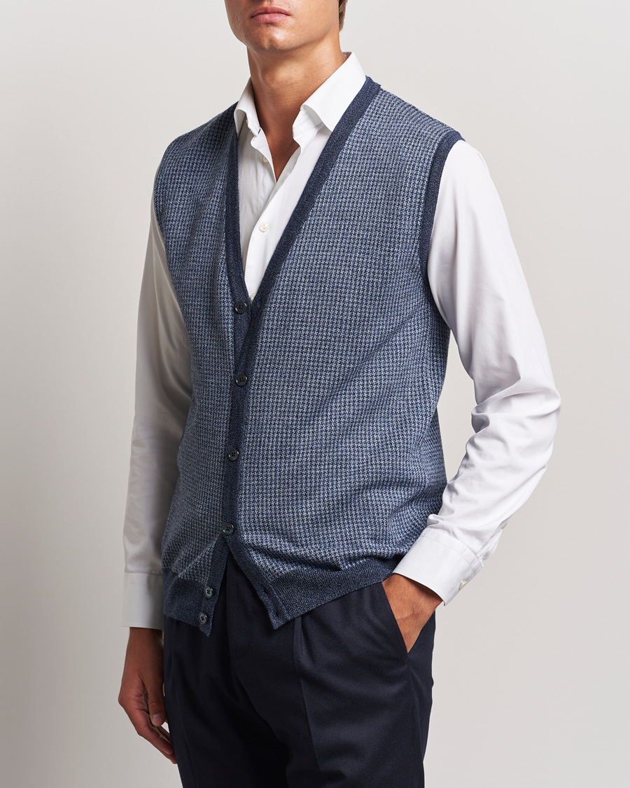 Mies | Puserot | Stenströms | Pepita Merino Wool Vest Navy